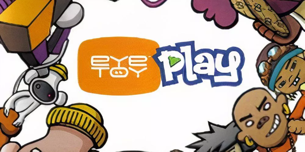 The video game cover for EyeToy: Play depicts various characters around the title.