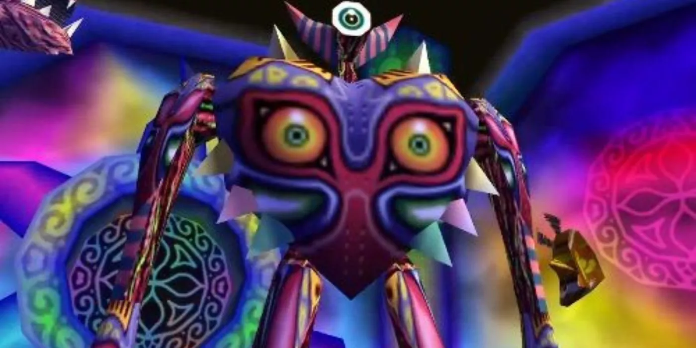 Majora from The Legend of Zelda: Majora's Mask is staring straight forward.