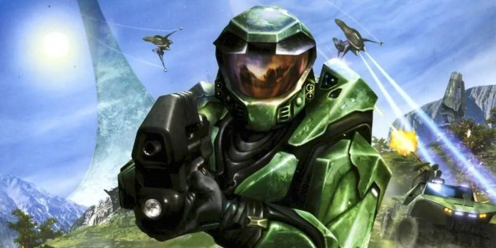 Master Chief is on the cover of Halo: Combat Evolved.