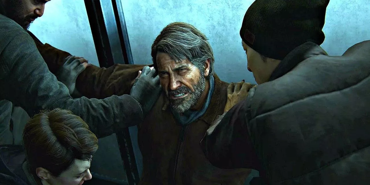 Abby's friends restrain Joel right before his death in The Last Of Us Part II.