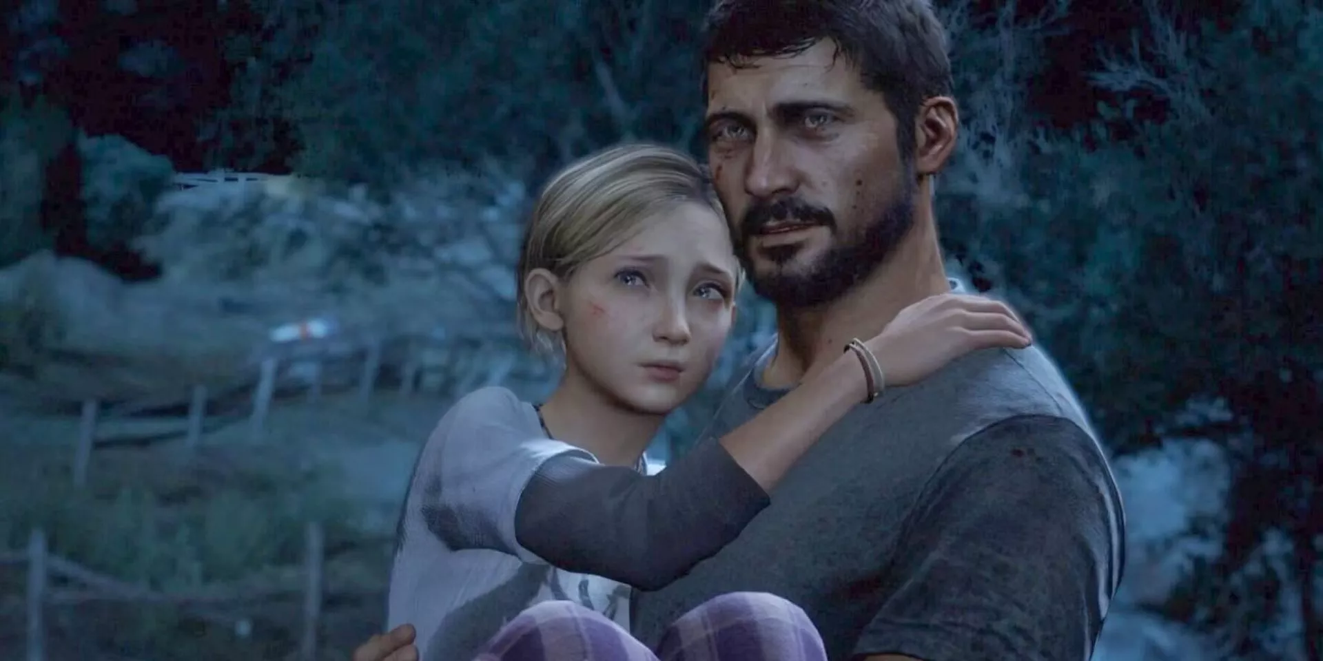 Joel holds Sarah in The Last of Us.