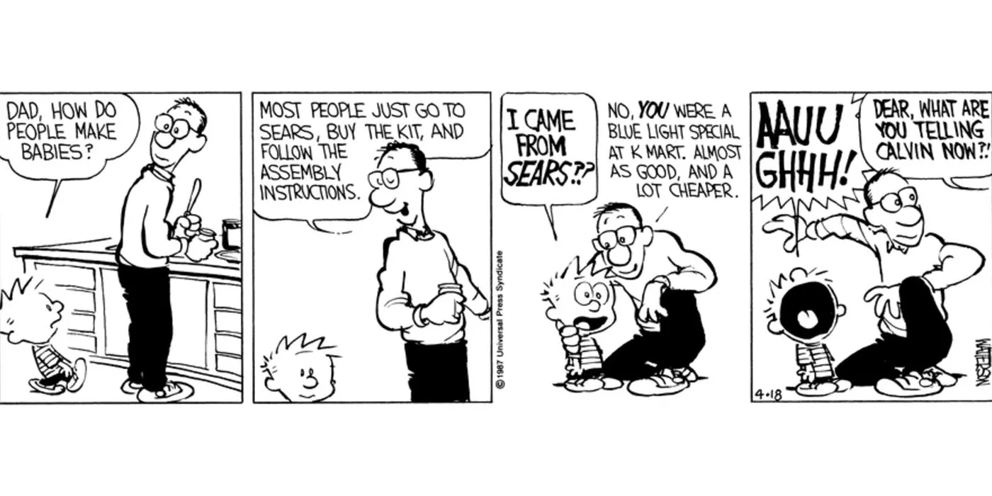 Calvin's Dad Jokingly Tells Calvin He's a Blue Light Special in Calvin & Hobbes