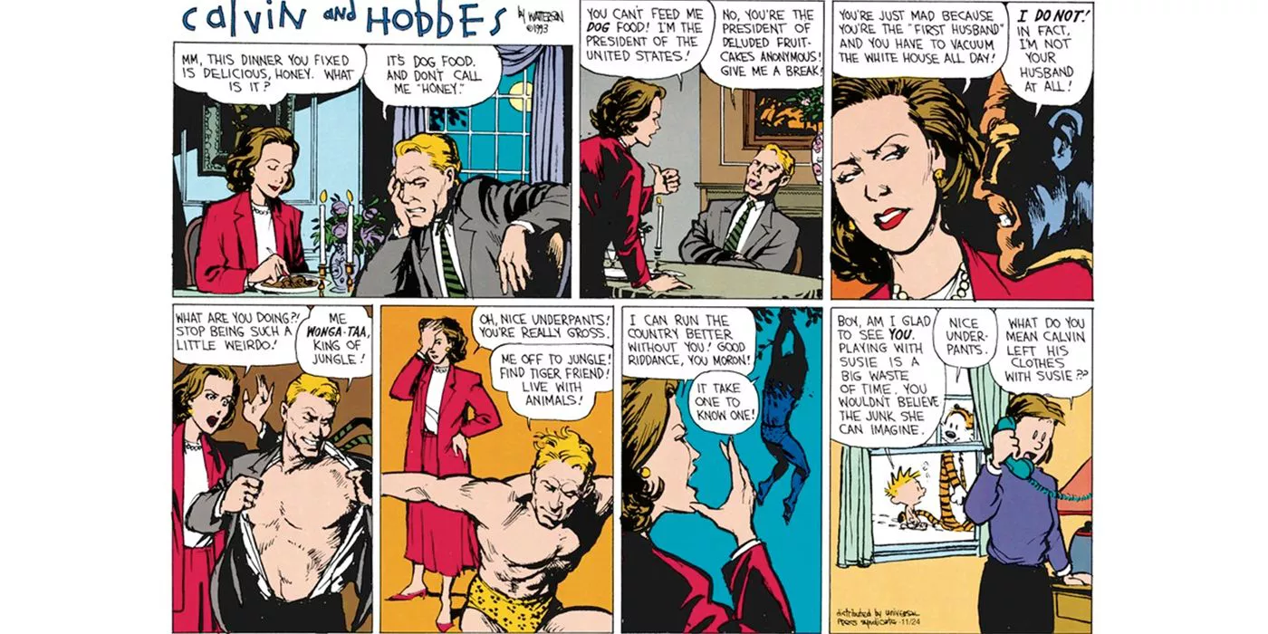 Calvin and Susie play as the President's Husband and the President respectively in Calvin & Hobbes.