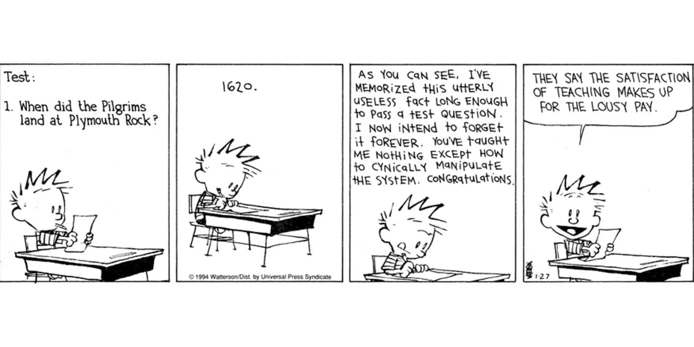 Calvin Has an Elaborate Answer for a History Test Question in Calvin & Hobbes.