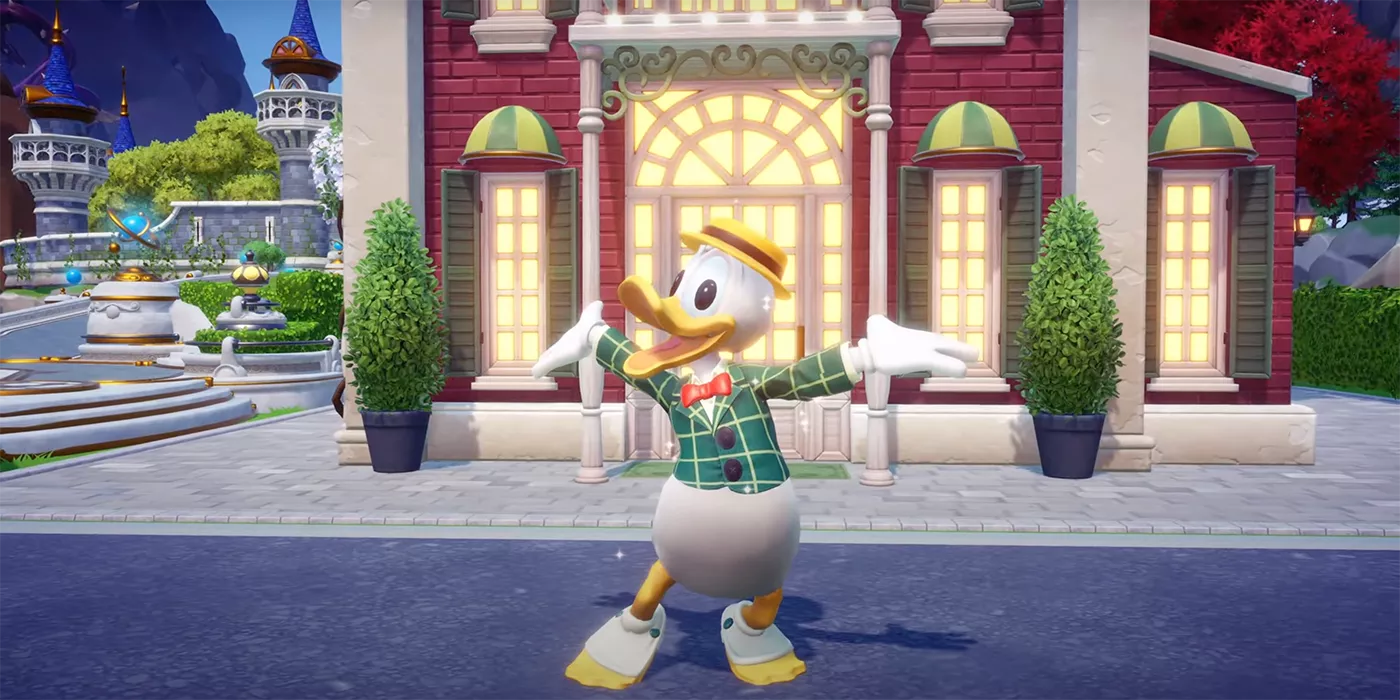 Donald Duck dancing in Disney Dreamlight Valley trailer.