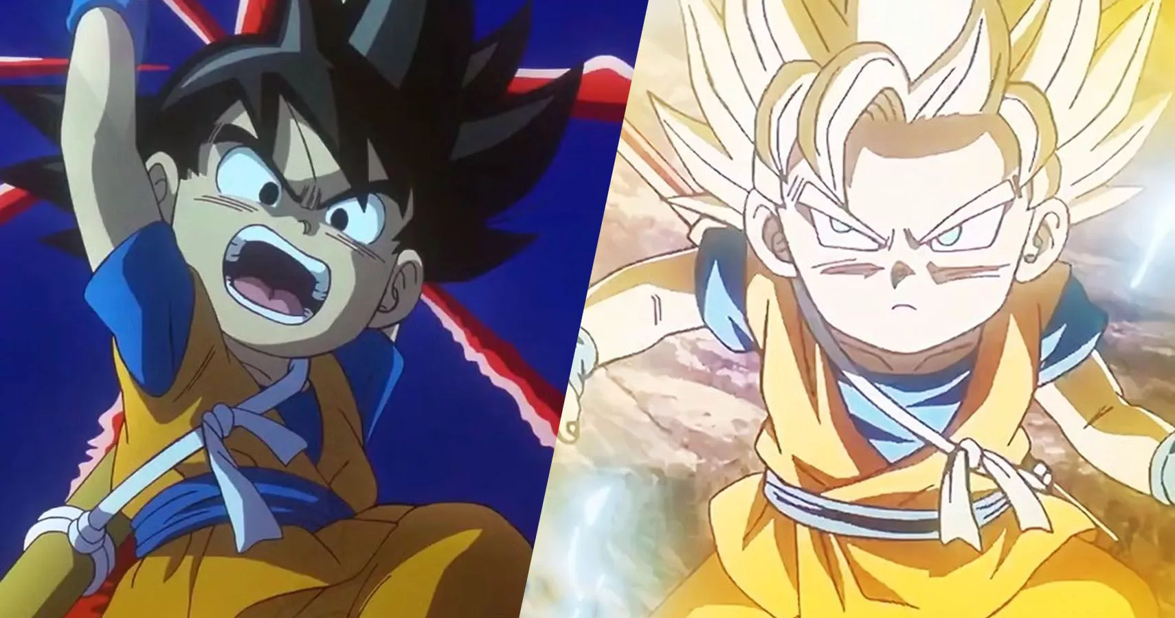 Goku with a Power Pole and super Saiyan Goku from Dragon Ball DAIMA