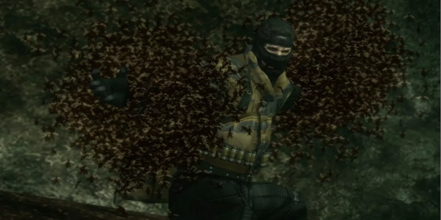 The Pain prepares to battle Naked Snake in Metal Gear Solid 3: Snake Eater.