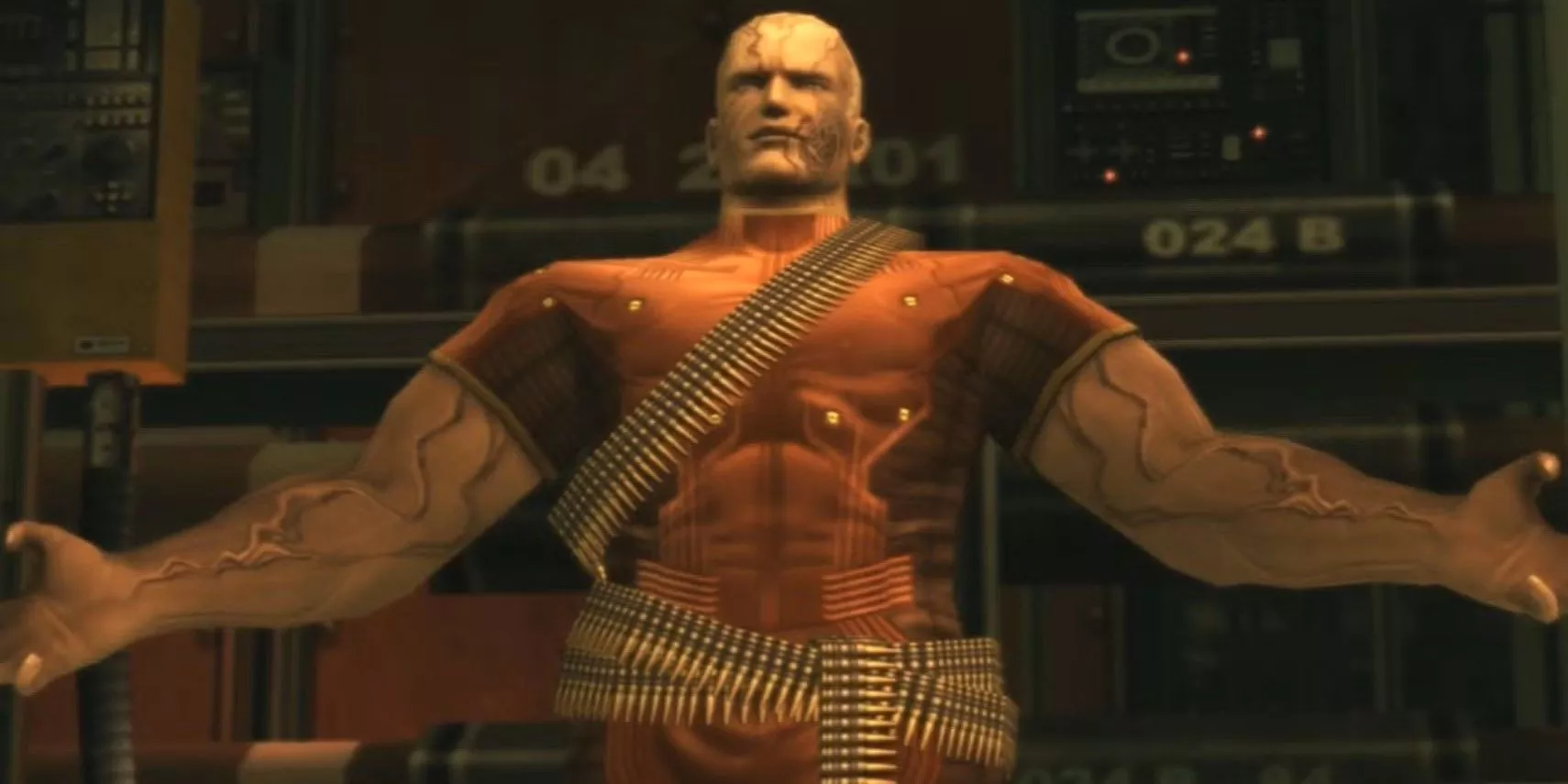 Colonel Volgin challenges Naked Snake to battle in Metal Gear Solid 3: Snake Eater.