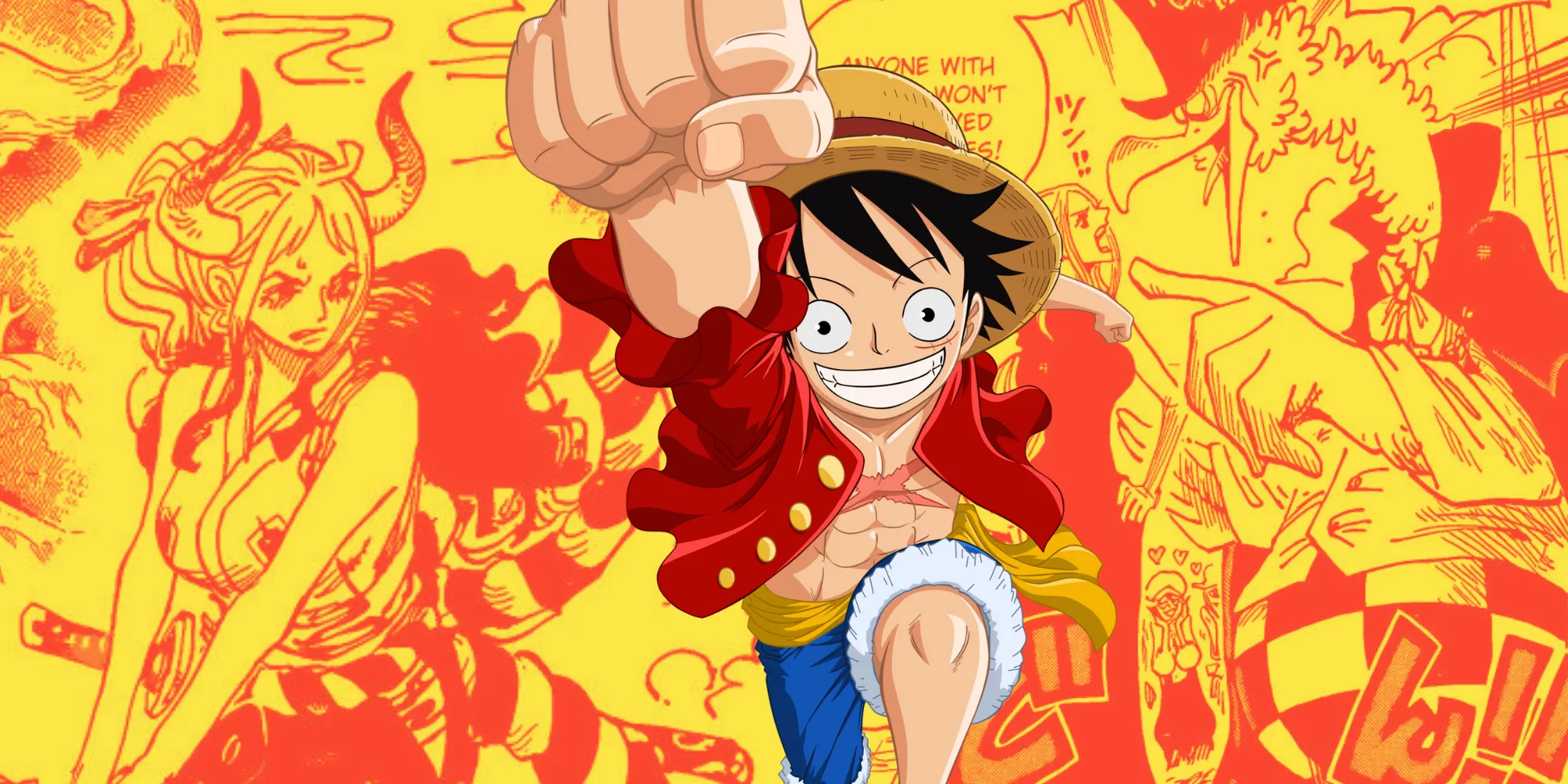 La imagen personalizada de Luffy frente a los paneles de manga de One Piece del Capítulo 1124