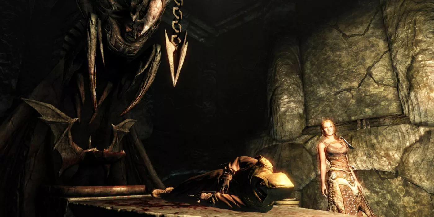 A sacrificial altar to Namira, the Daedric Prince of Sundry, in The Elder Scrolls V: Skyrim.