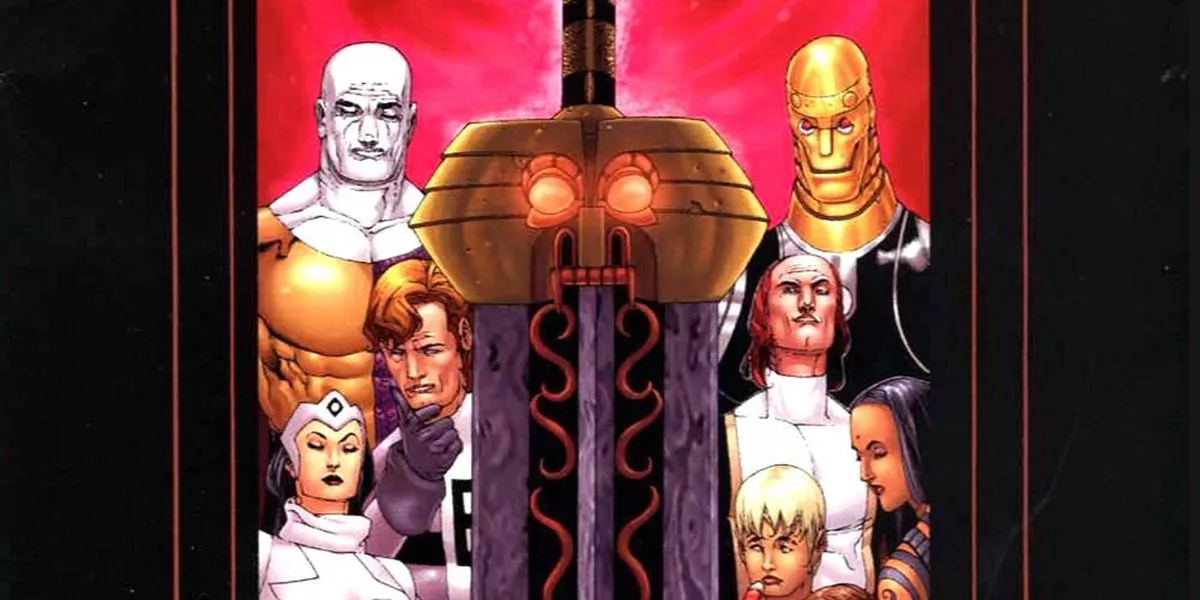 Metamorpho on Doom Patrol alongside Robot Man, Dr. Light, and Elongated Man.