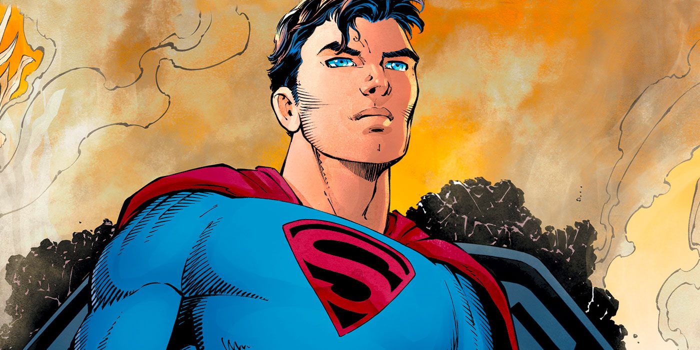 A younger Superman gazes ahead with a sunset behind him in Superman: Year One