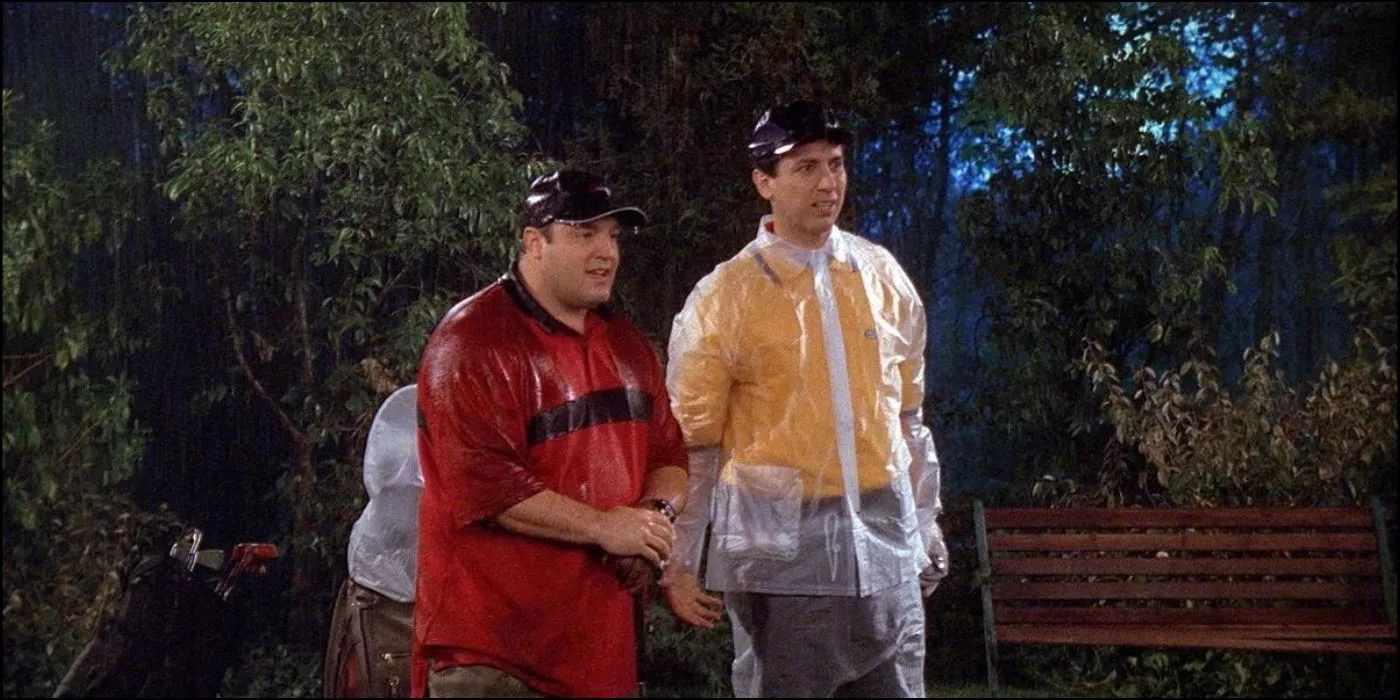 Doug y Ray jugando golf bajo la lluvia en The King of Queens