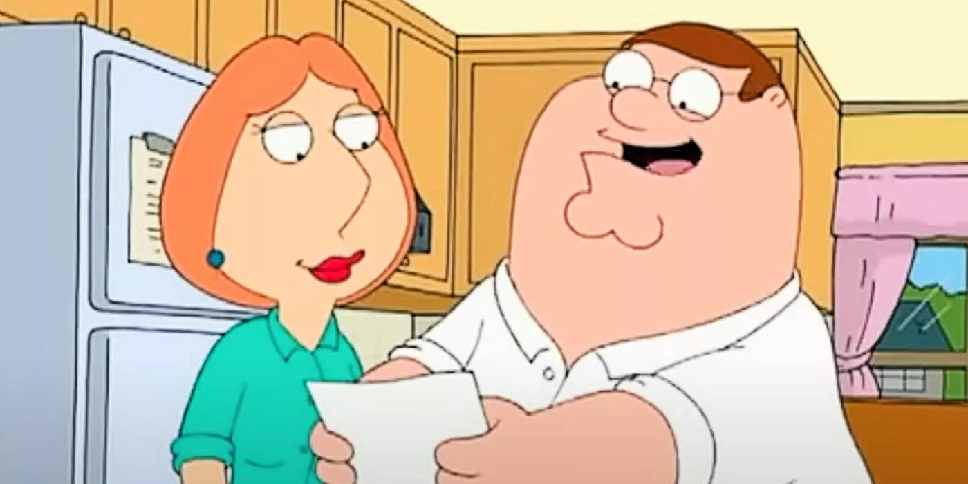 Peter y Lois se ríen del dibujo de Stewie