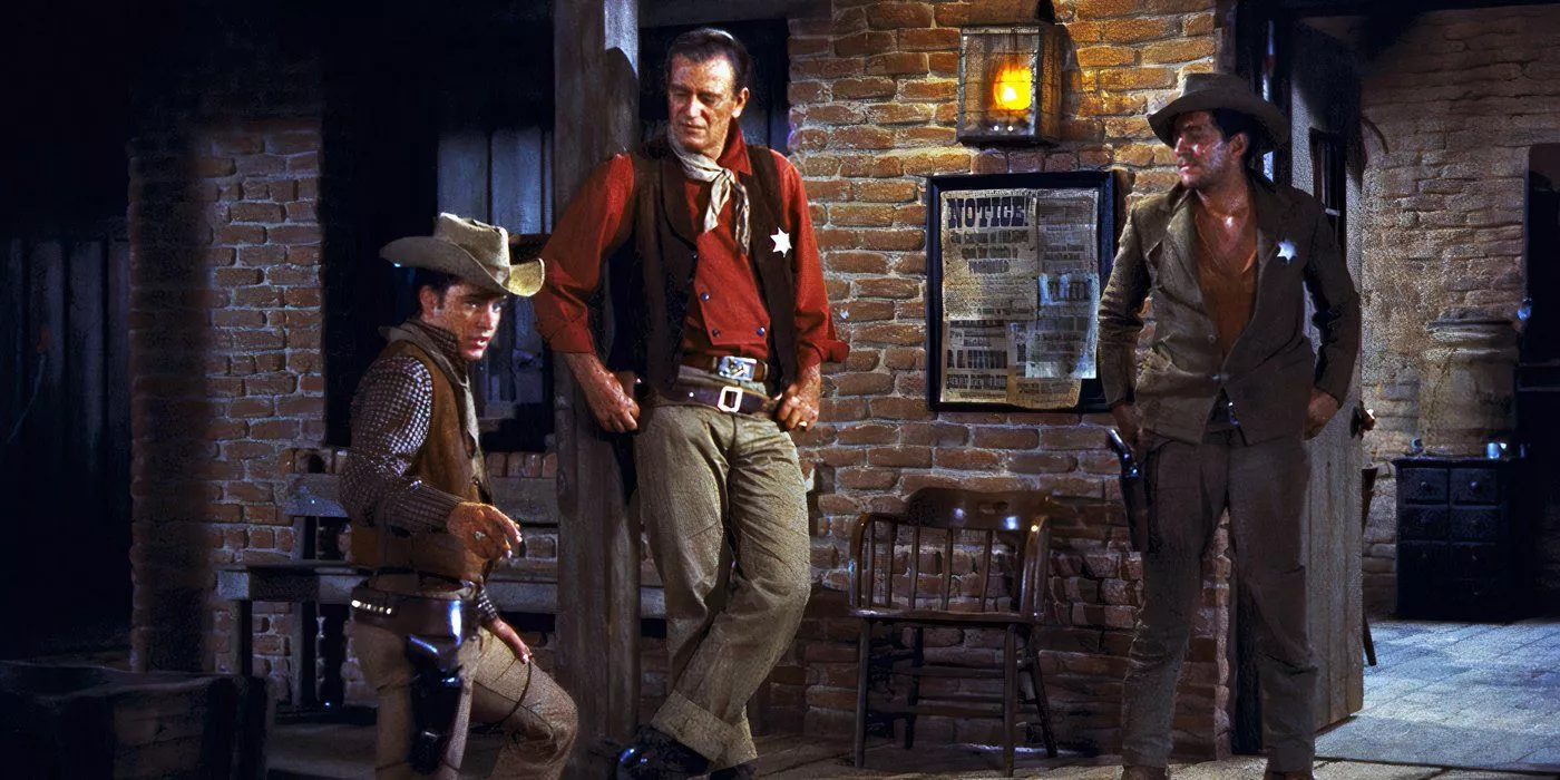 John Wayne, Dean Martin, and Ricky Nelson star in Rio Bravo.