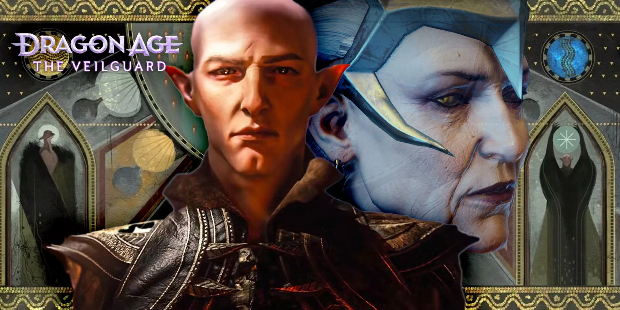 Dragon Age The Veilguard Evanuris con Solas y Flemeth (Mythal) frente a ellos