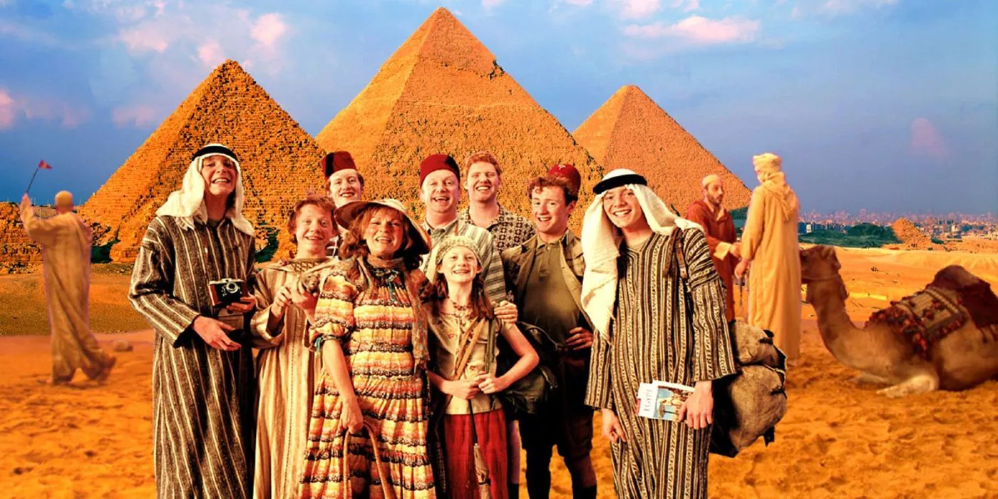 The Weasley Family in front of the Great Pyramids in Harry Potter and the Prisoner of Azkaban