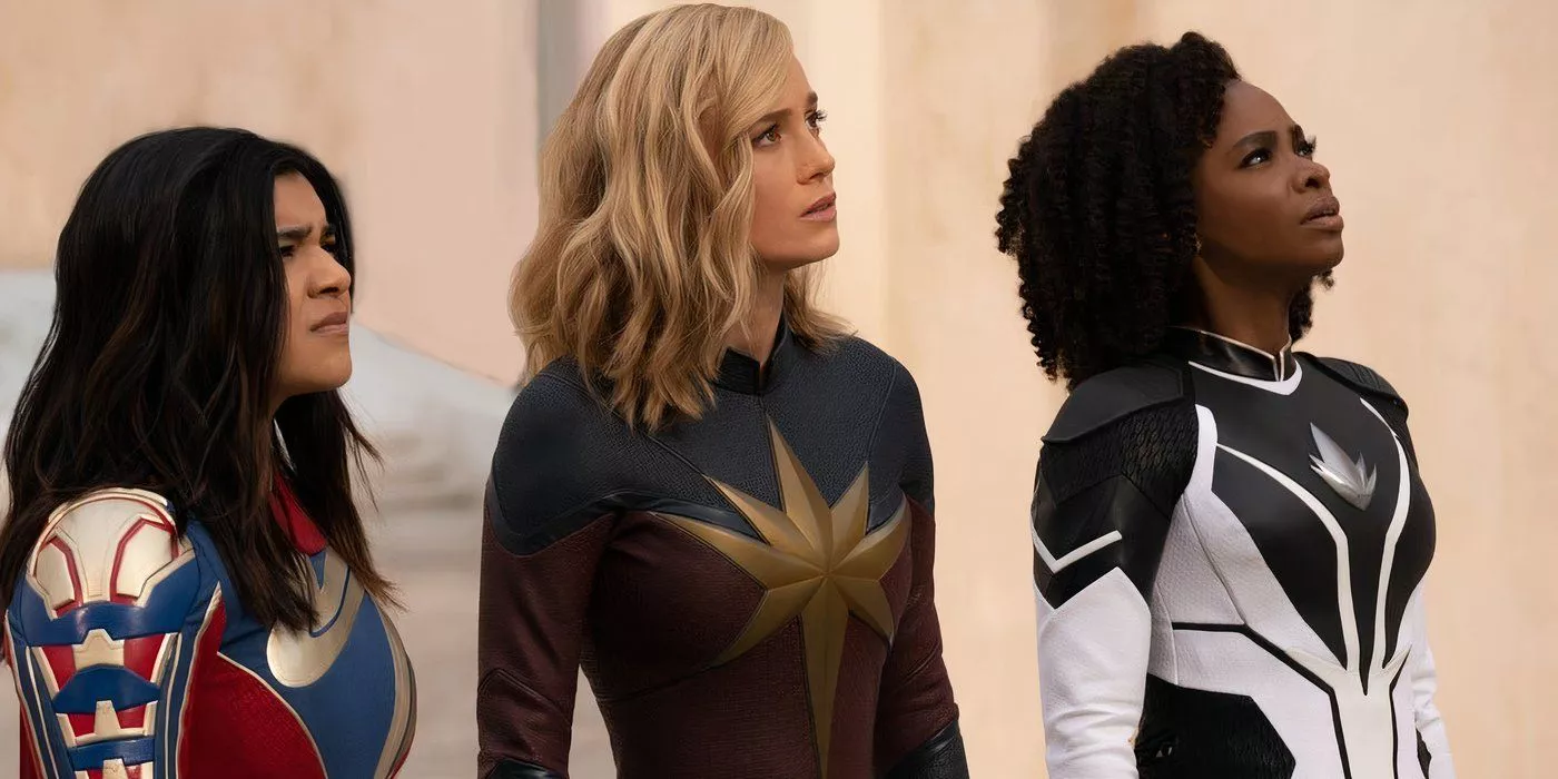 Carol, Monica and Kamala arrive at a party on a distant planet of people who are Carol's allies in The Marvels.