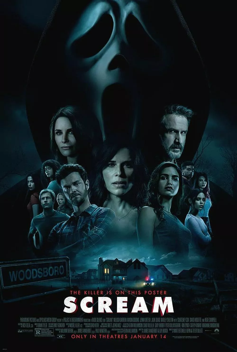 El elenco en el cartel de la película Scream 2022