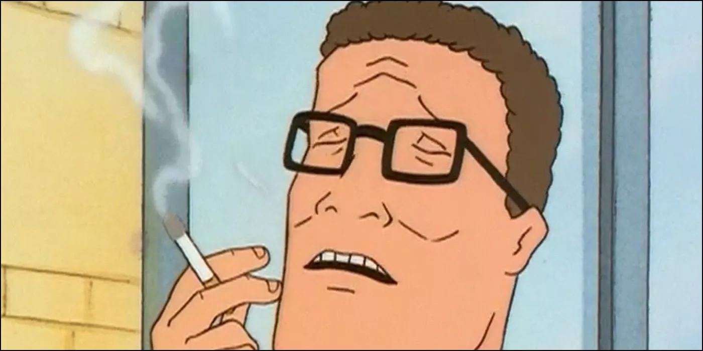 Headshot of Hank Hill smoking a cigarette