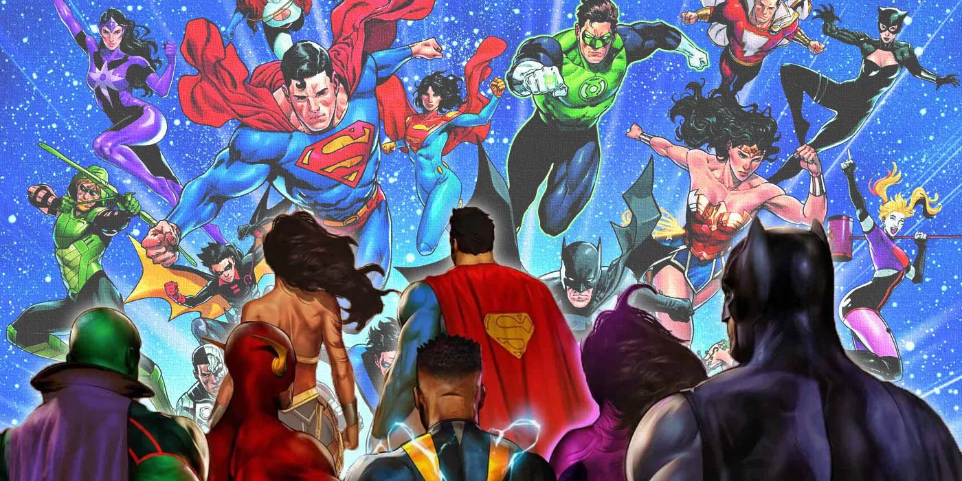 The Justice League looking at DC All In's New Justice League Unlimited roster