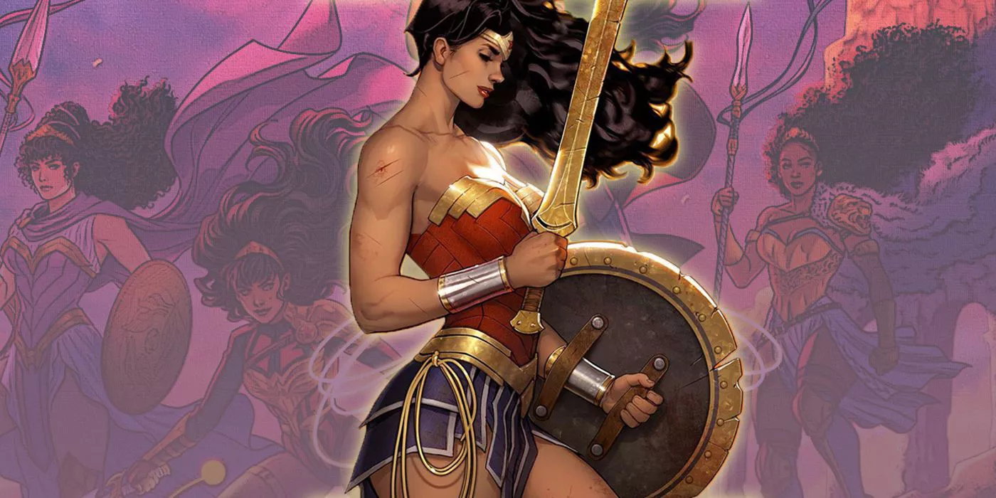 Wonder Woman with Hippolyta, Yara Flor, and Nubia in the background from DC Comics