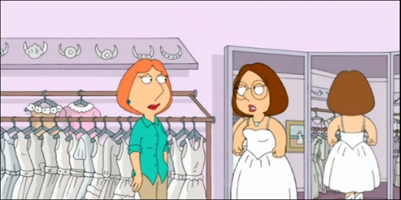 Meg probándose vestidos de novia con Lois