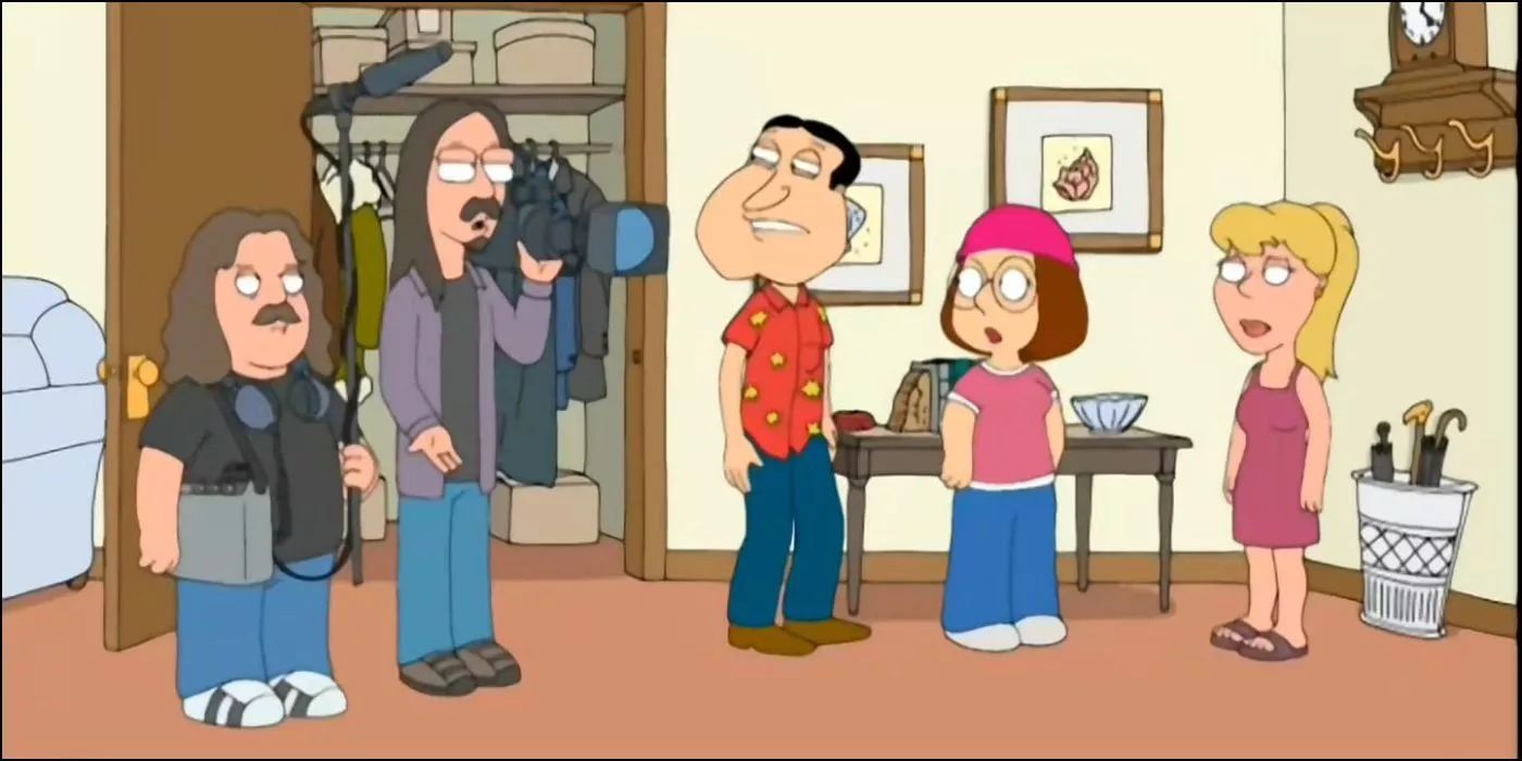 Quagmire y su equipo de filmación se encuentran con Sarah y Meg en Family Guy