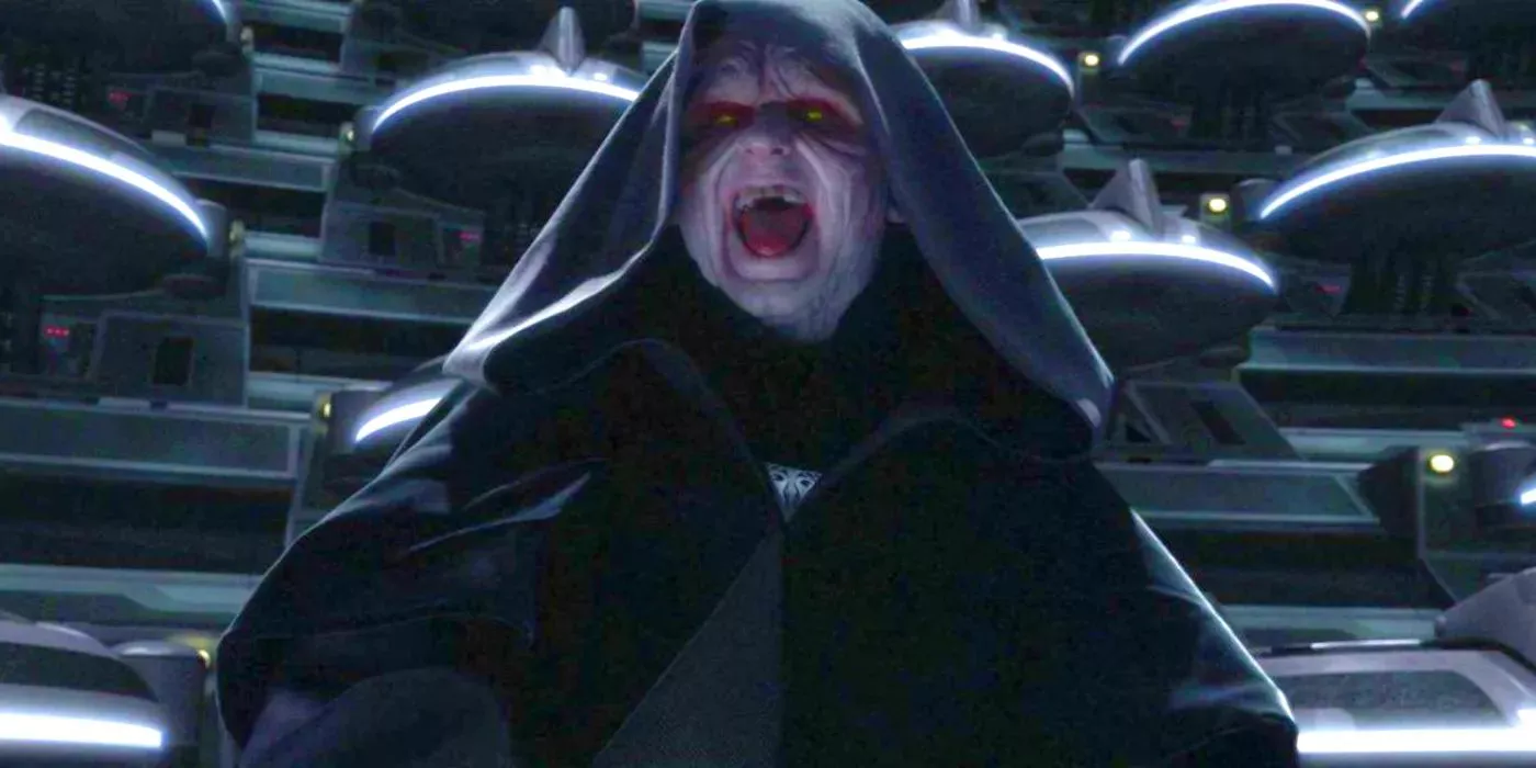 El Emperador Palpatine está alegre en Star Wars Episodio III - La Venganza de los Sith.