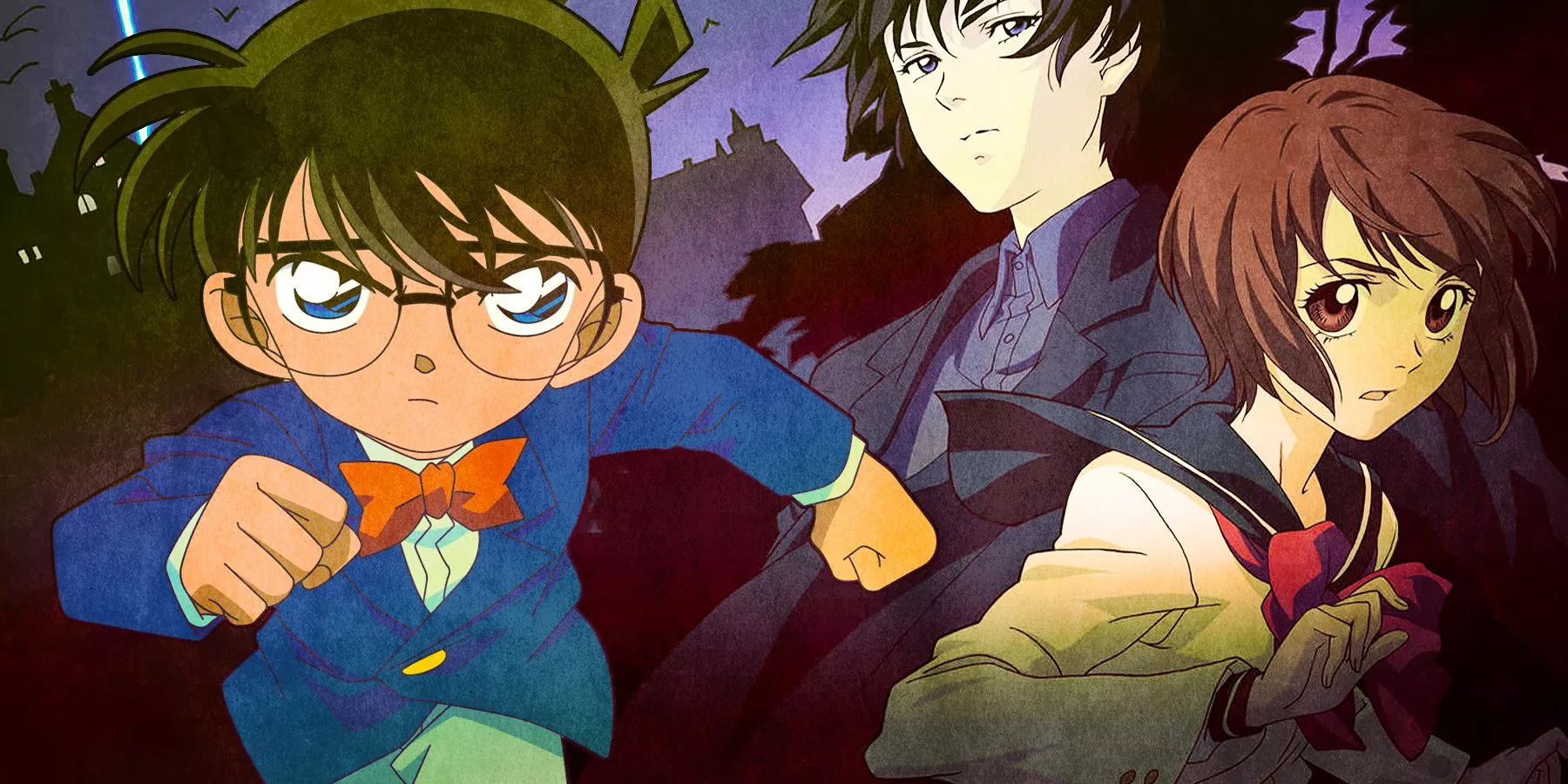 Shinichi Kudo from anime Detective Conan and Mai Taniyama with Shibuya Kazuya of anime Ghost Hunter