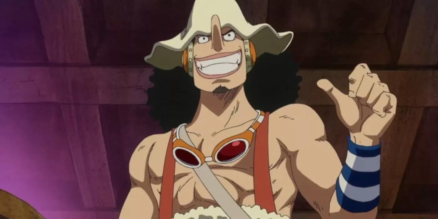 Usopp confidentemente se señala a sí mismo con el pulgar en One Piece