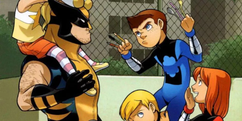 Wolverine and the Power Pack are together in the park