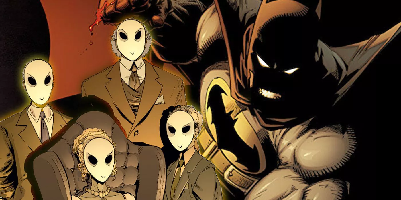 Batman is pictured with members of the Court of Owls.