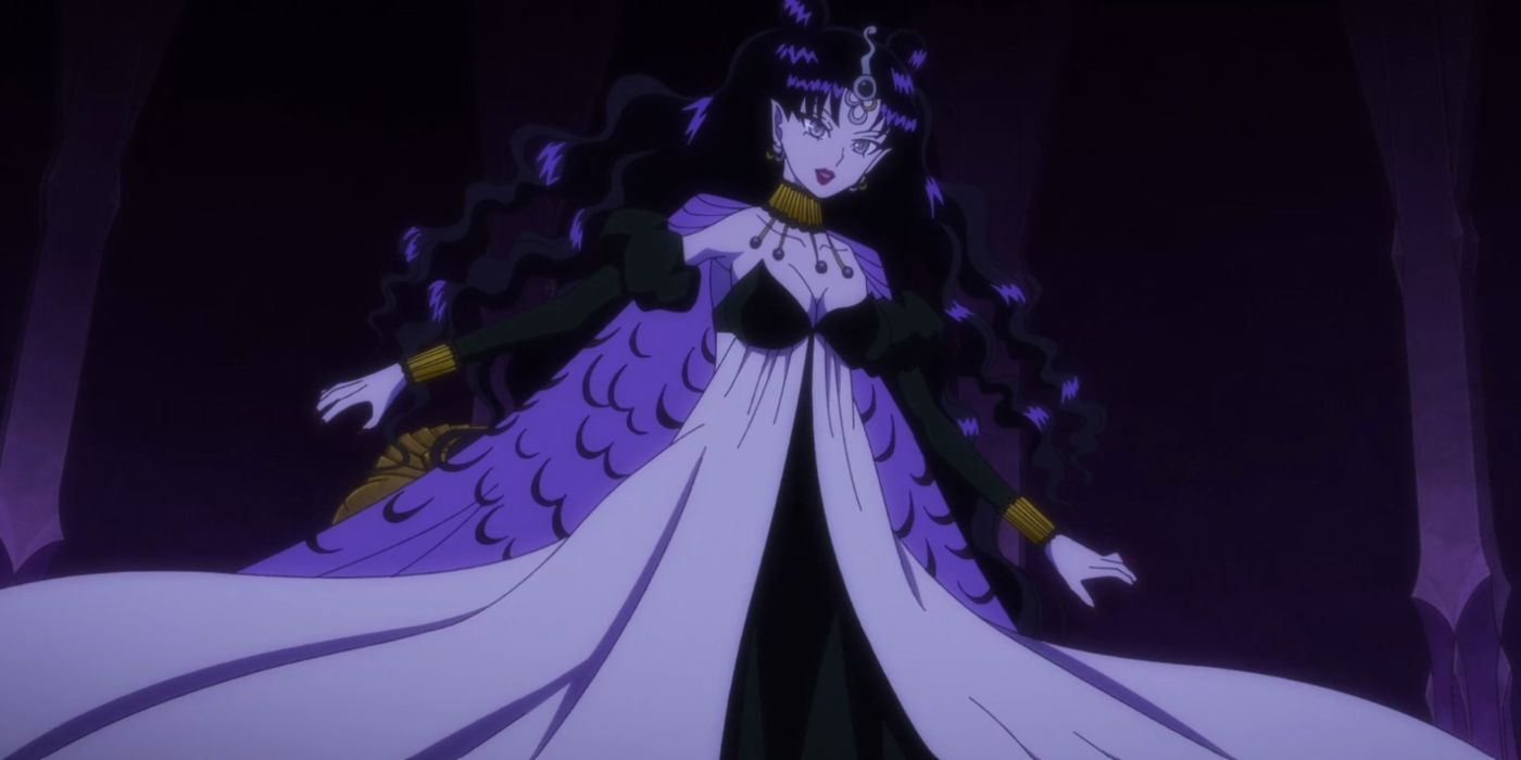 La Reina Nehelenia en una postura de poder en Sailor Moon Crystal.