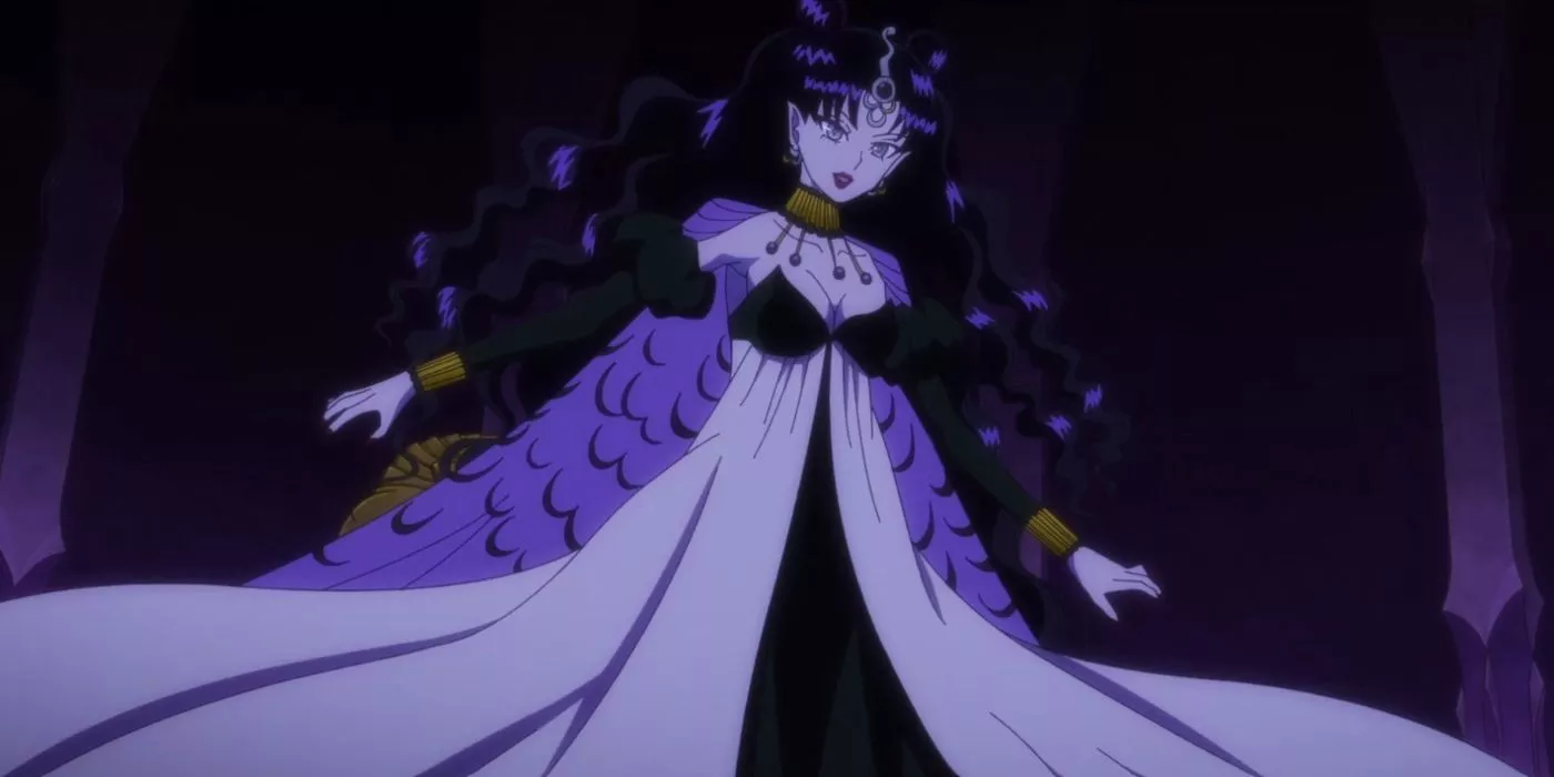 La Reina Nehelenia en una postura de poder en Sailor Moon Crystal.