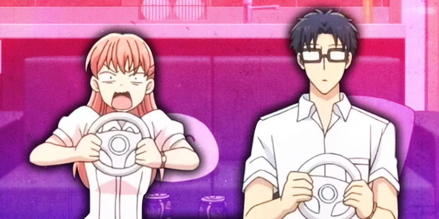 Narumi and Hirotaka playing video games in Wotakoi