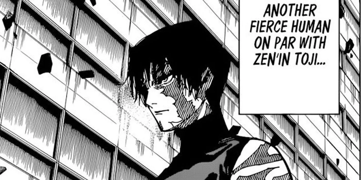 Maki Zenin está de pie con una expresión seria en el manga de Jujutsu Kaisen.