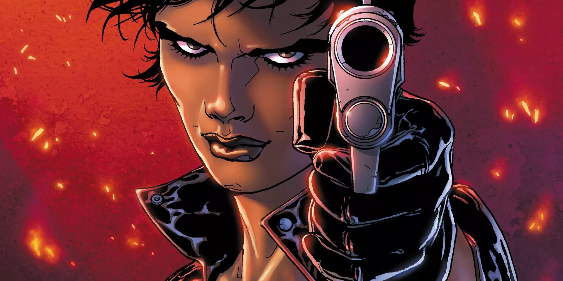 Amanda Waller apuntando con una pistola al lector durante el New 52