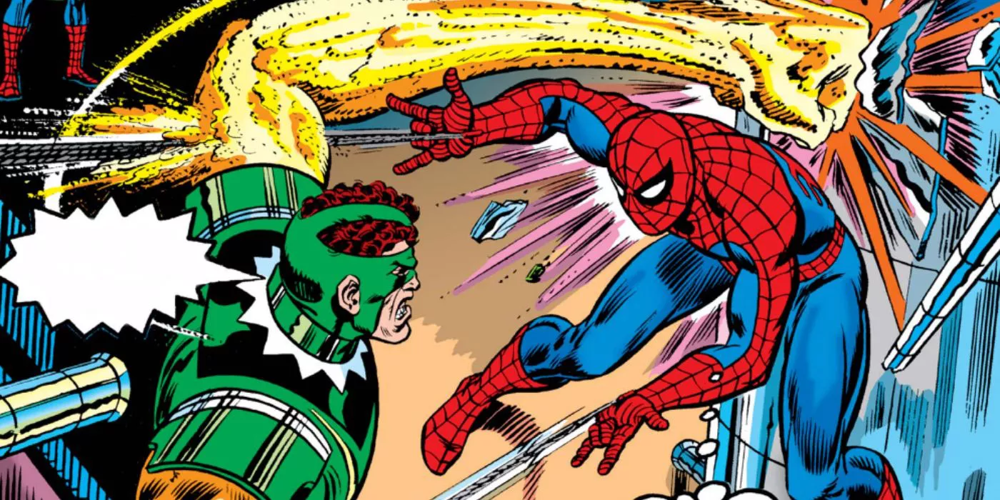 Sandman fighting Spider-Man with his Power Armor