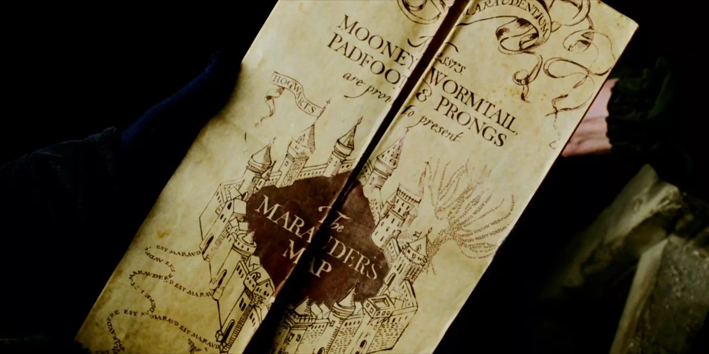 Una vista del Mapa del Merodeador al abrirse en Harry Potter y el Prisionero de Azkaban.