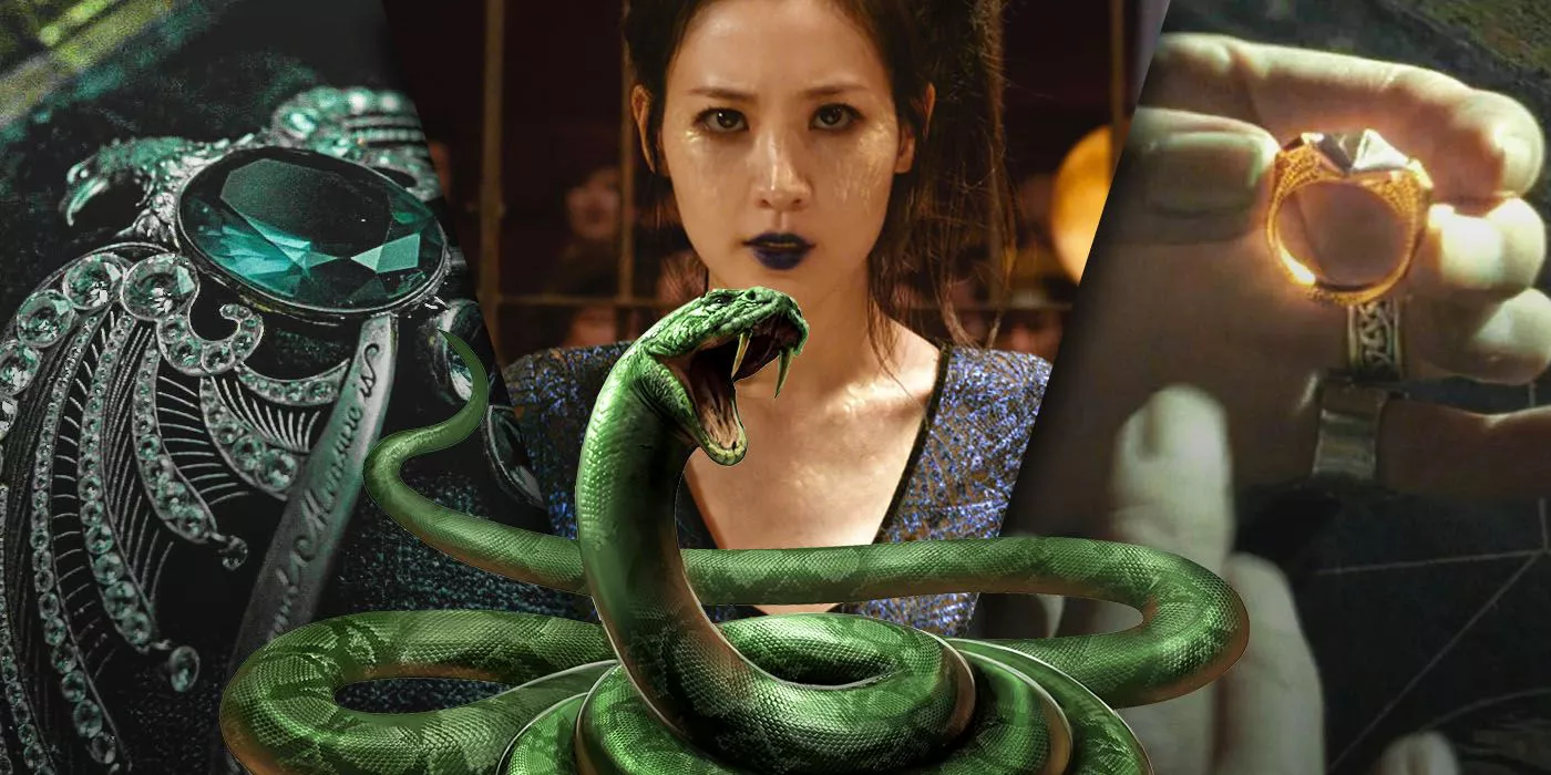 imagen dividida del Diadema, Nagini y el anillo de Marvolo Gaunt