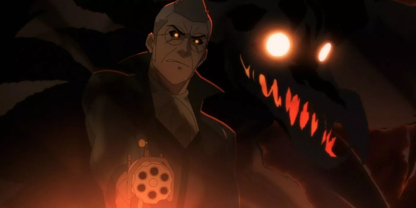 Percy holds his gun with Orthax behind him in The Legend of Vox Machina.