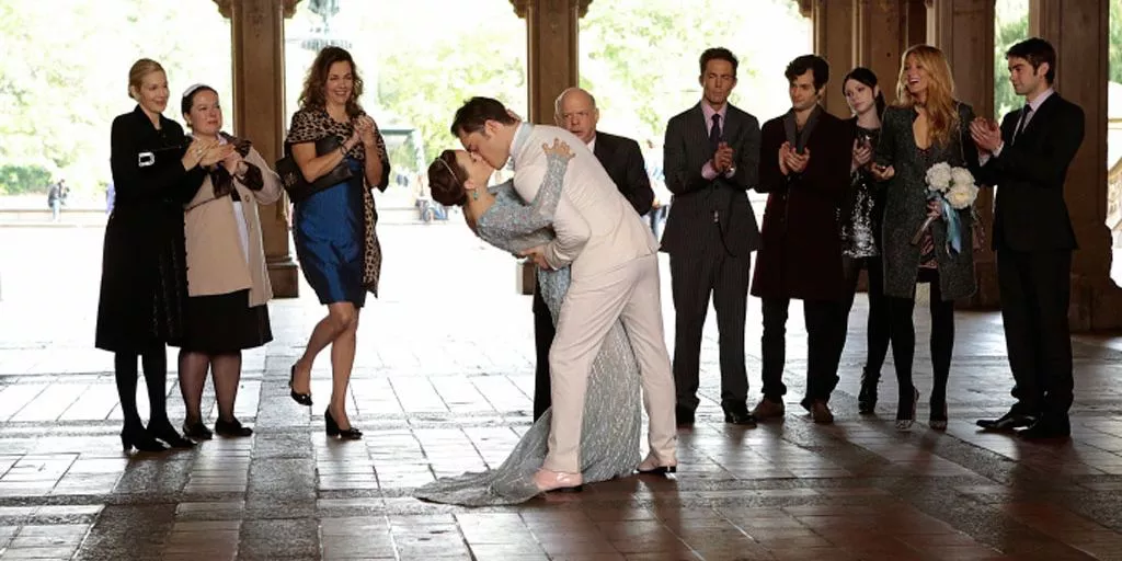 A wedding kiss during the series finale of Gossip Girl.