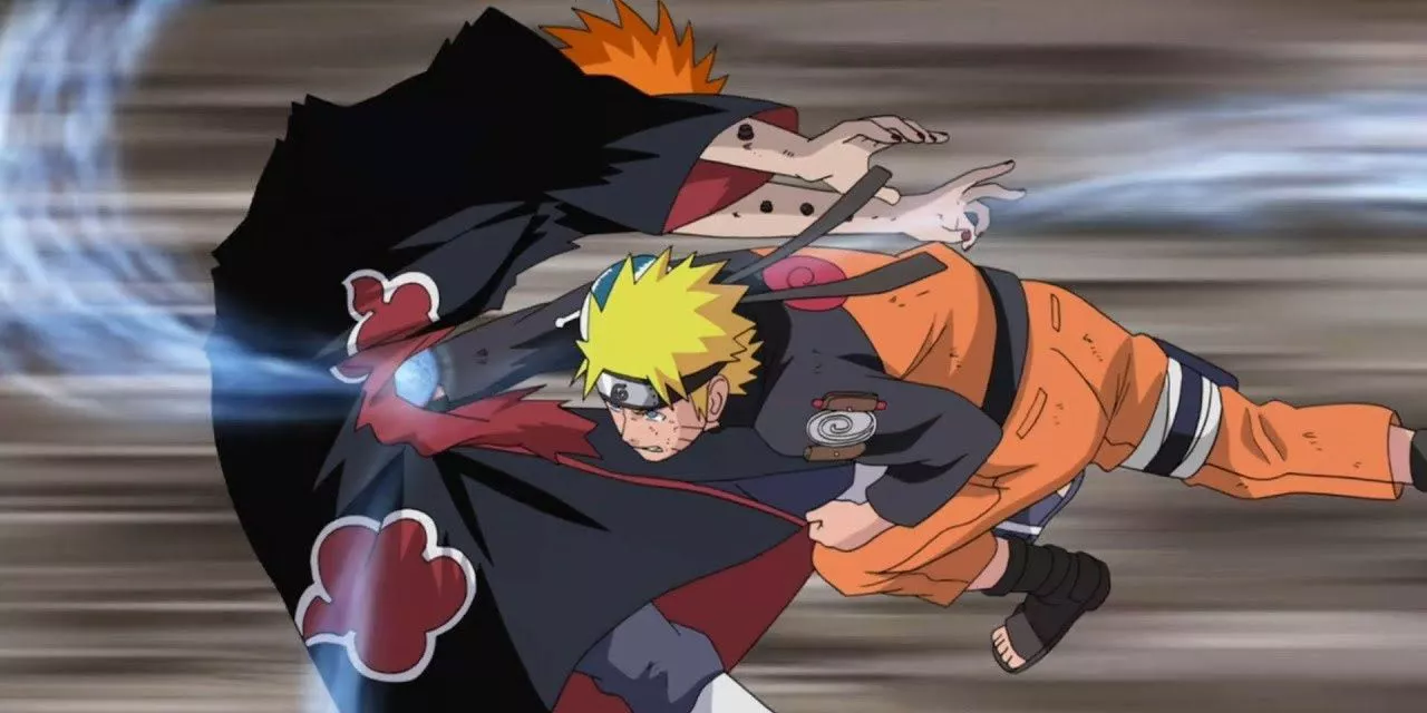 Naruto golpeando a Pain en el estómago en Shippuden.