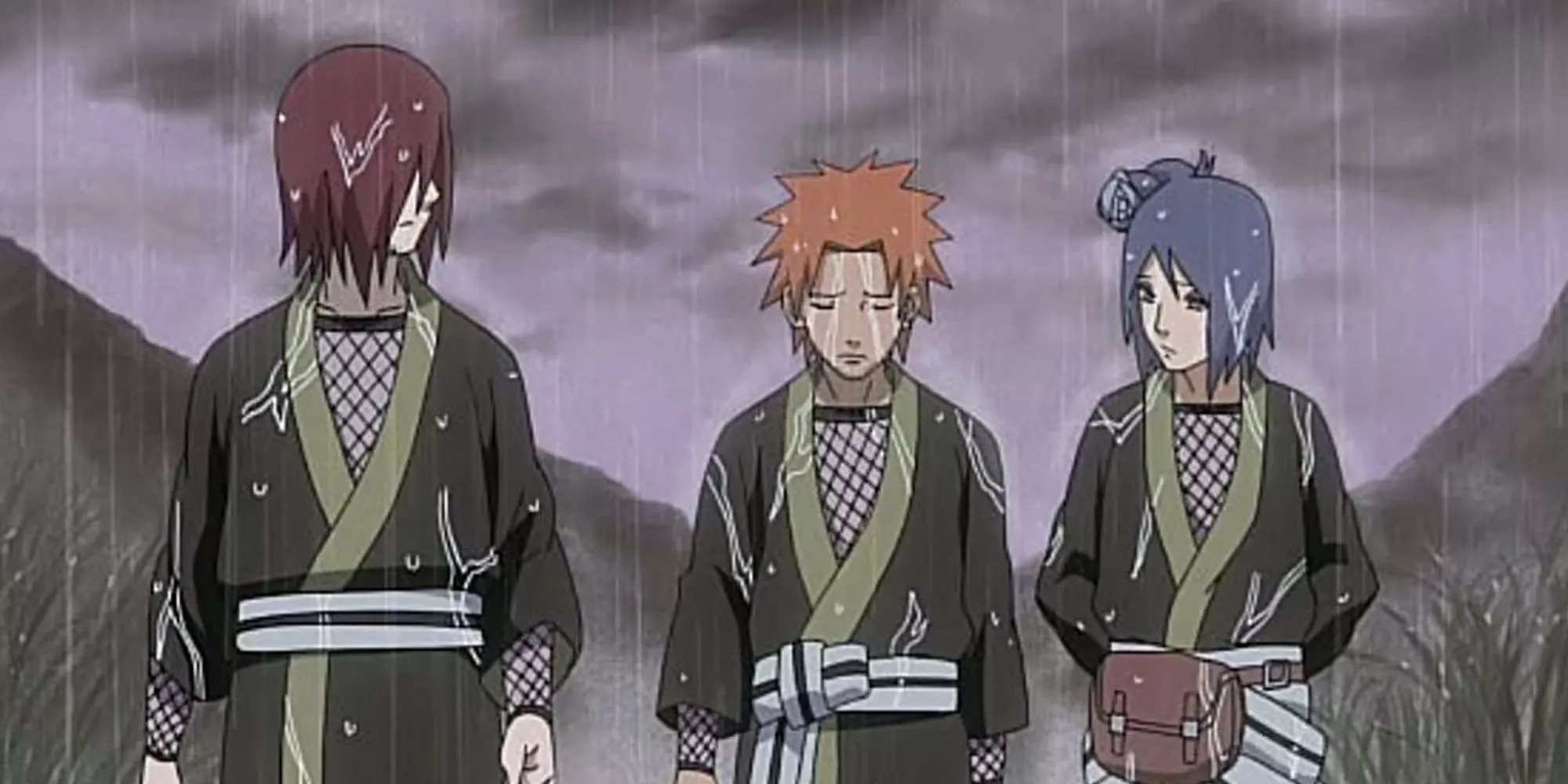 Nagato, Yahiko y Konan en la lluvia