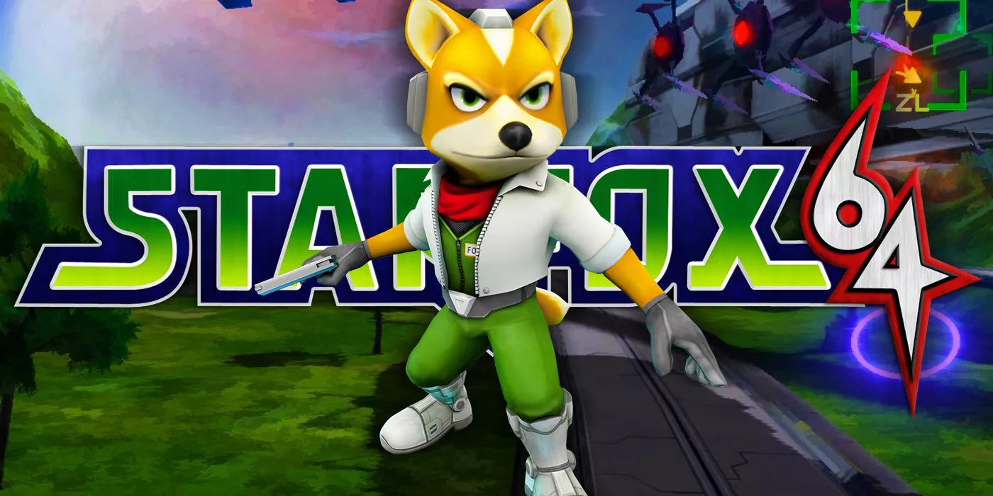 Star Fox 64 logo and gameplay photo.