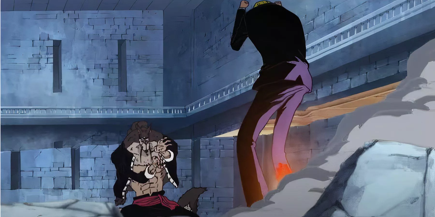 Sanji uses Diable Jambe for the first time against Jabra during One Piece's Enies Lobby Arc.