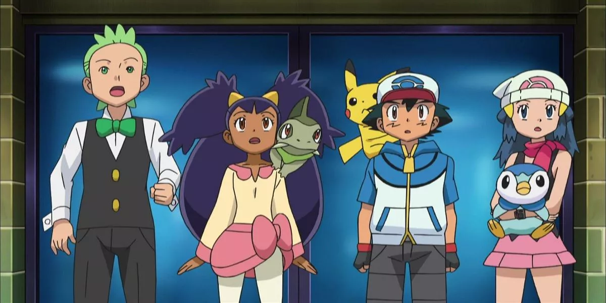 Cilan, Iris, Ash y Dawn de BW Rival Destinies.