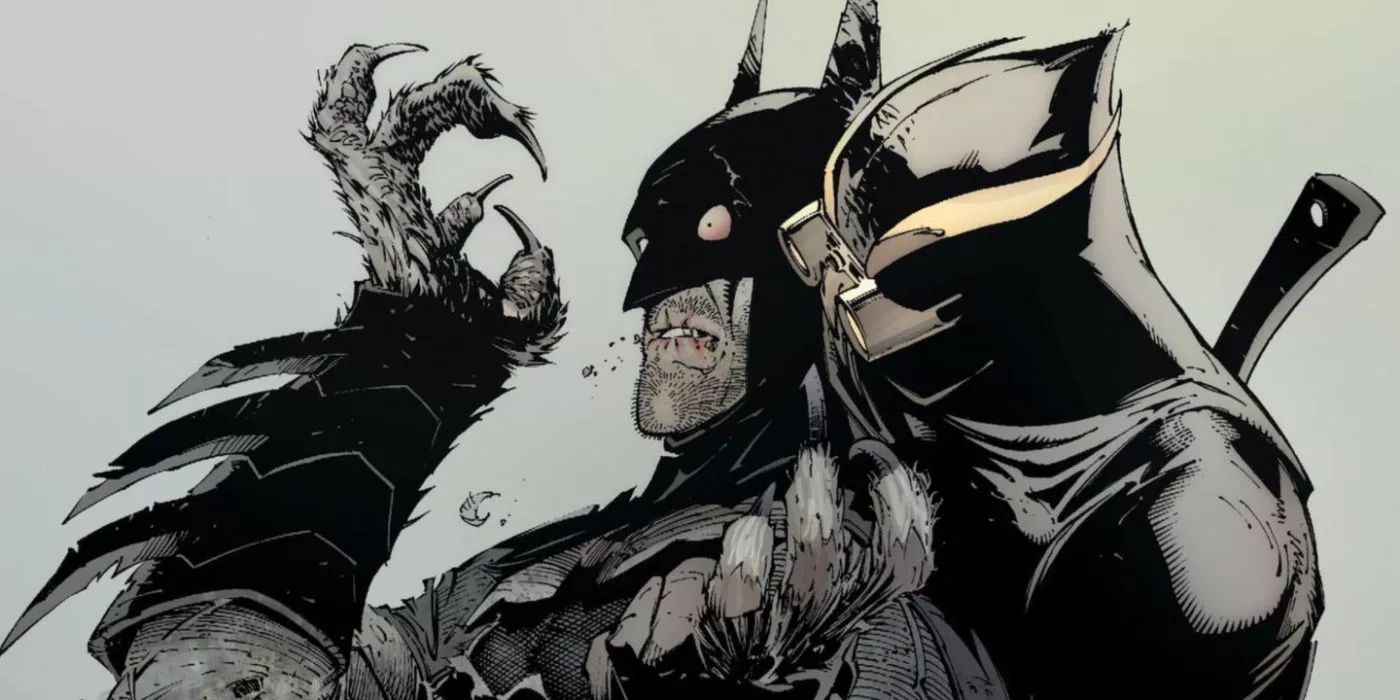 Batman being stabbed through the back by a Court of Owls member.