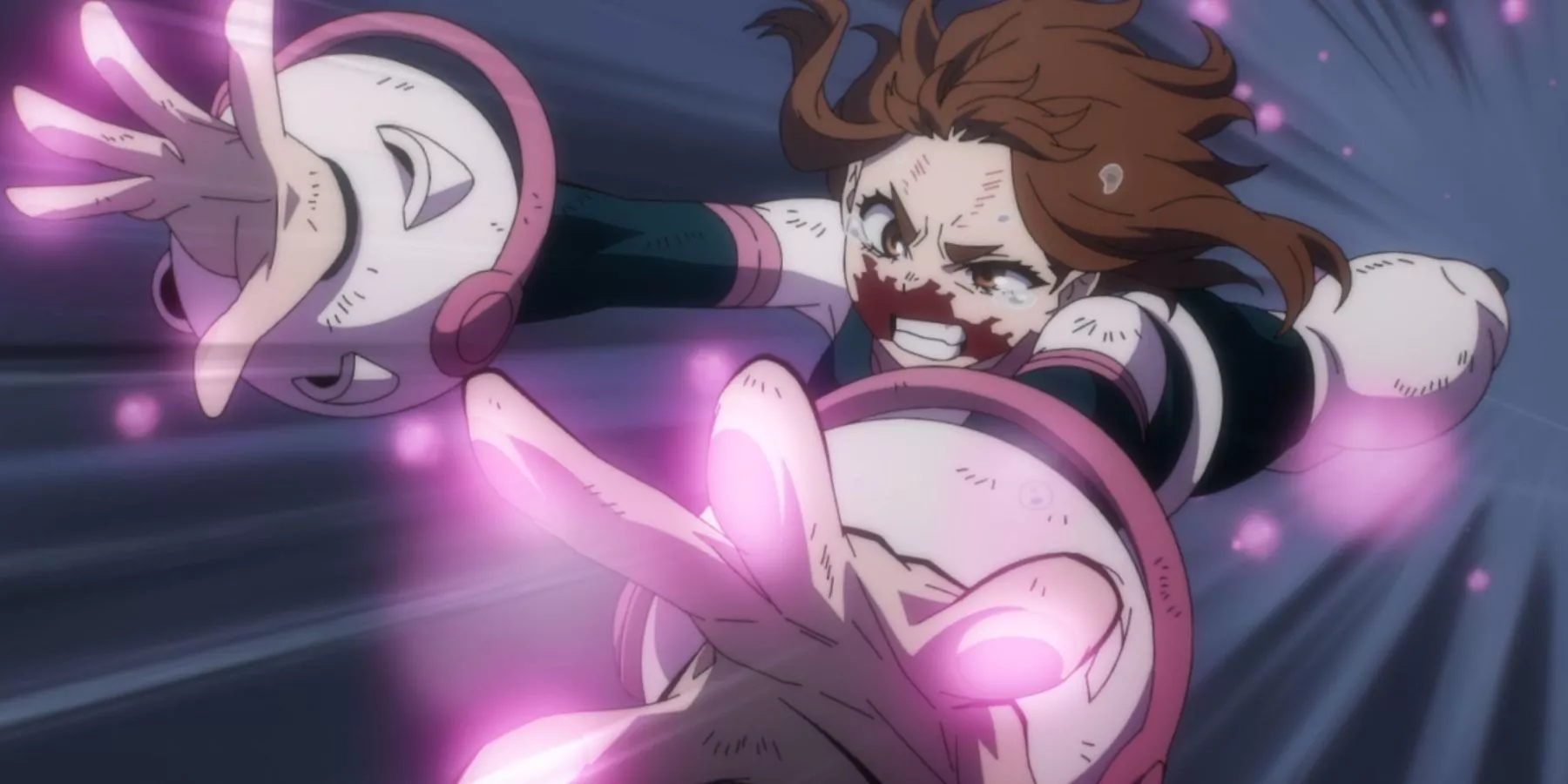 Ochaco Uraraka se lanza con su peculiaridad activándose